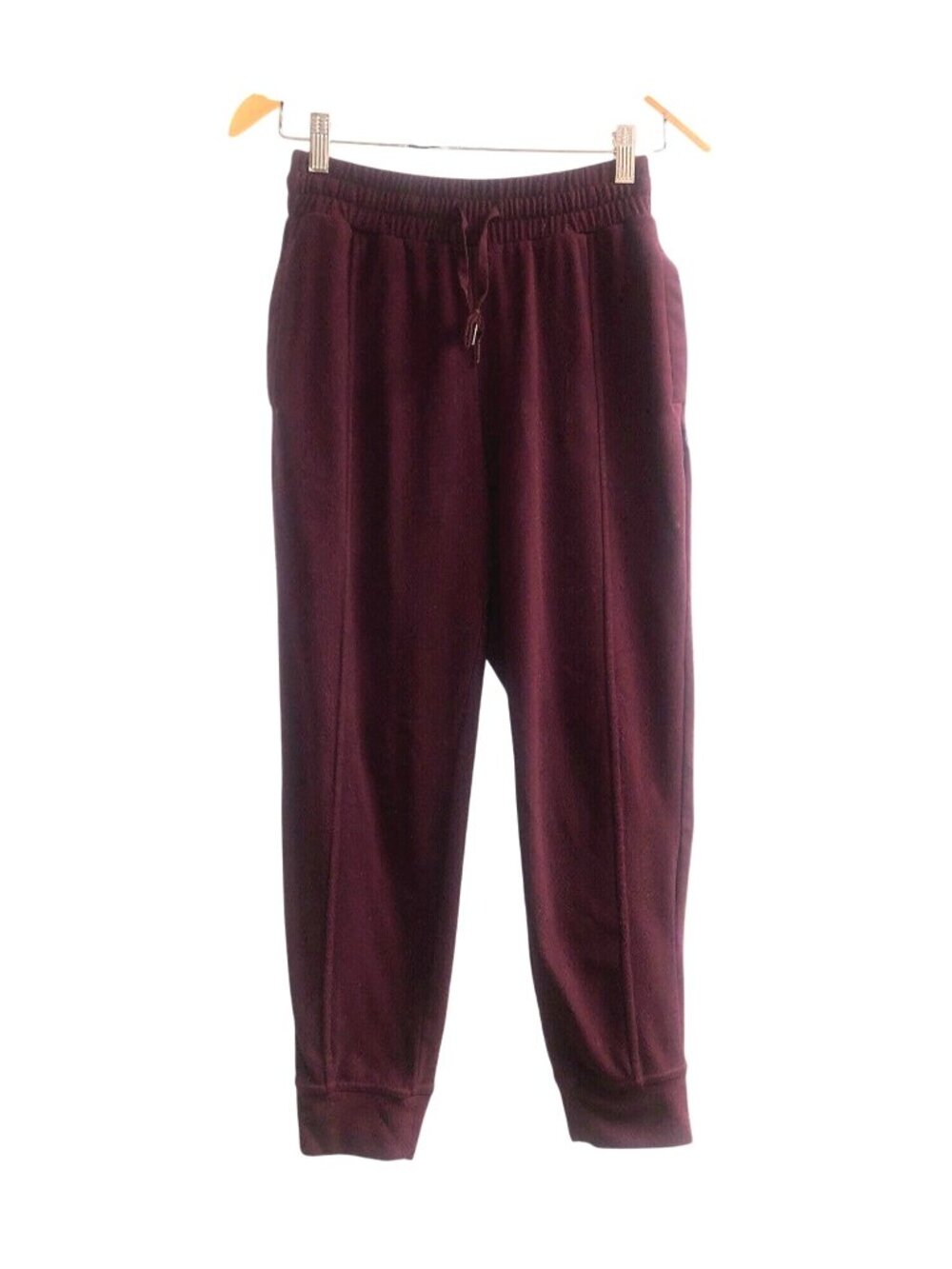 MONDETTA-WOMENS BURGUNDY ELASTIC WAIST TAPPER LEG SWEATPANTS SIZE SMALL